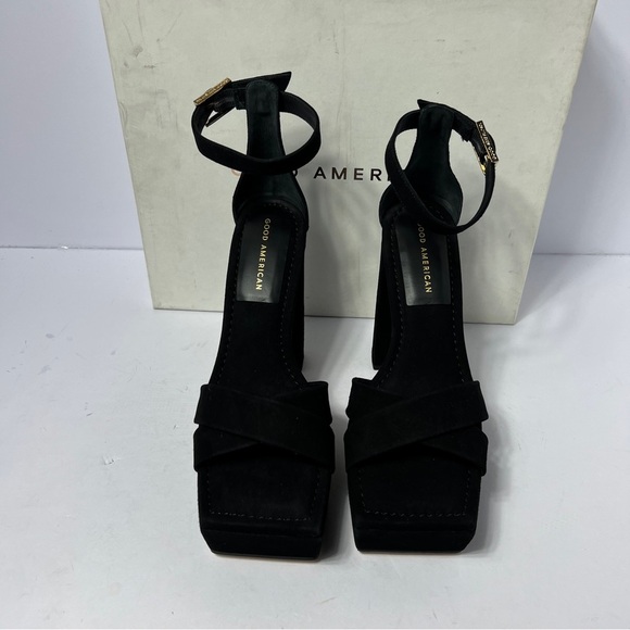 Good American Womens Black Suede Square Toe Block Heel Platform Shoe Size 9.5 - Picture 2 of 13